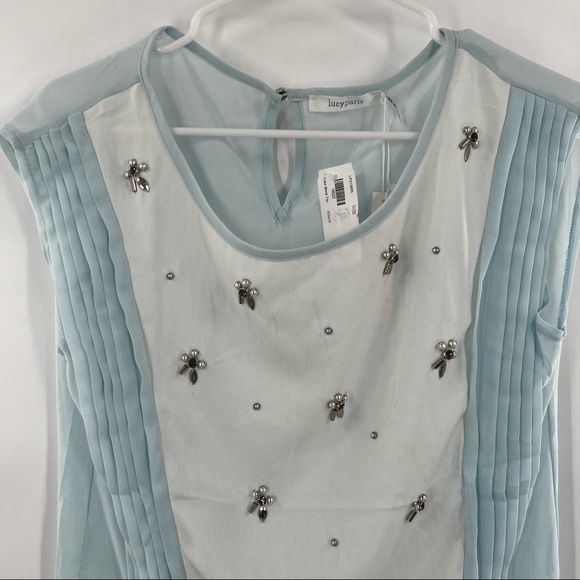 Lucy Paris blue white bedazzled blouse top size S - Picture 2 of 11
